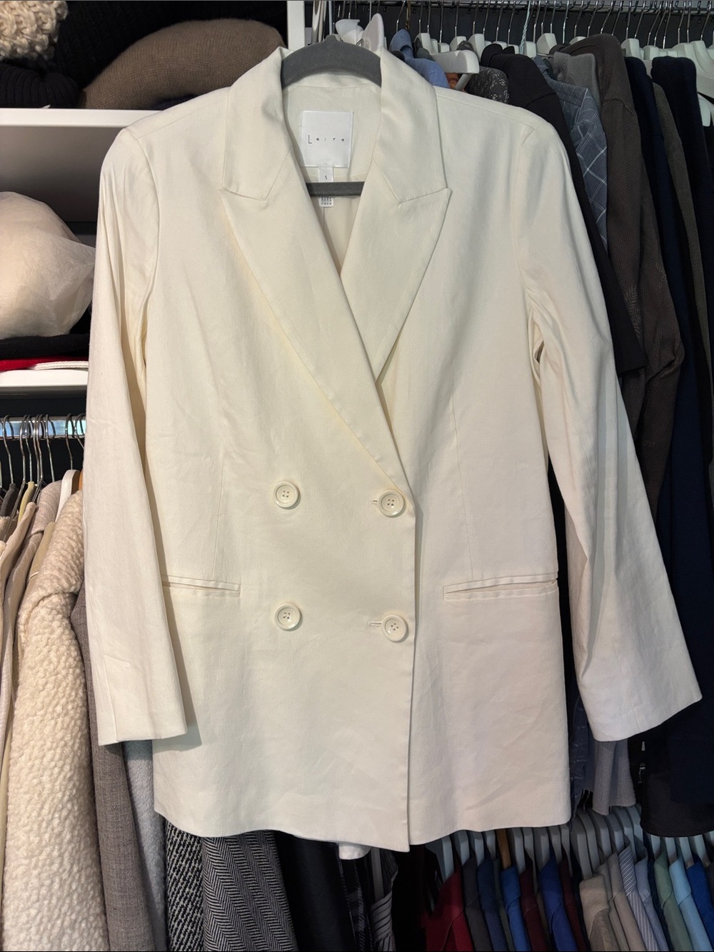Leith Double-Breasted Ivory Blazer Jacket